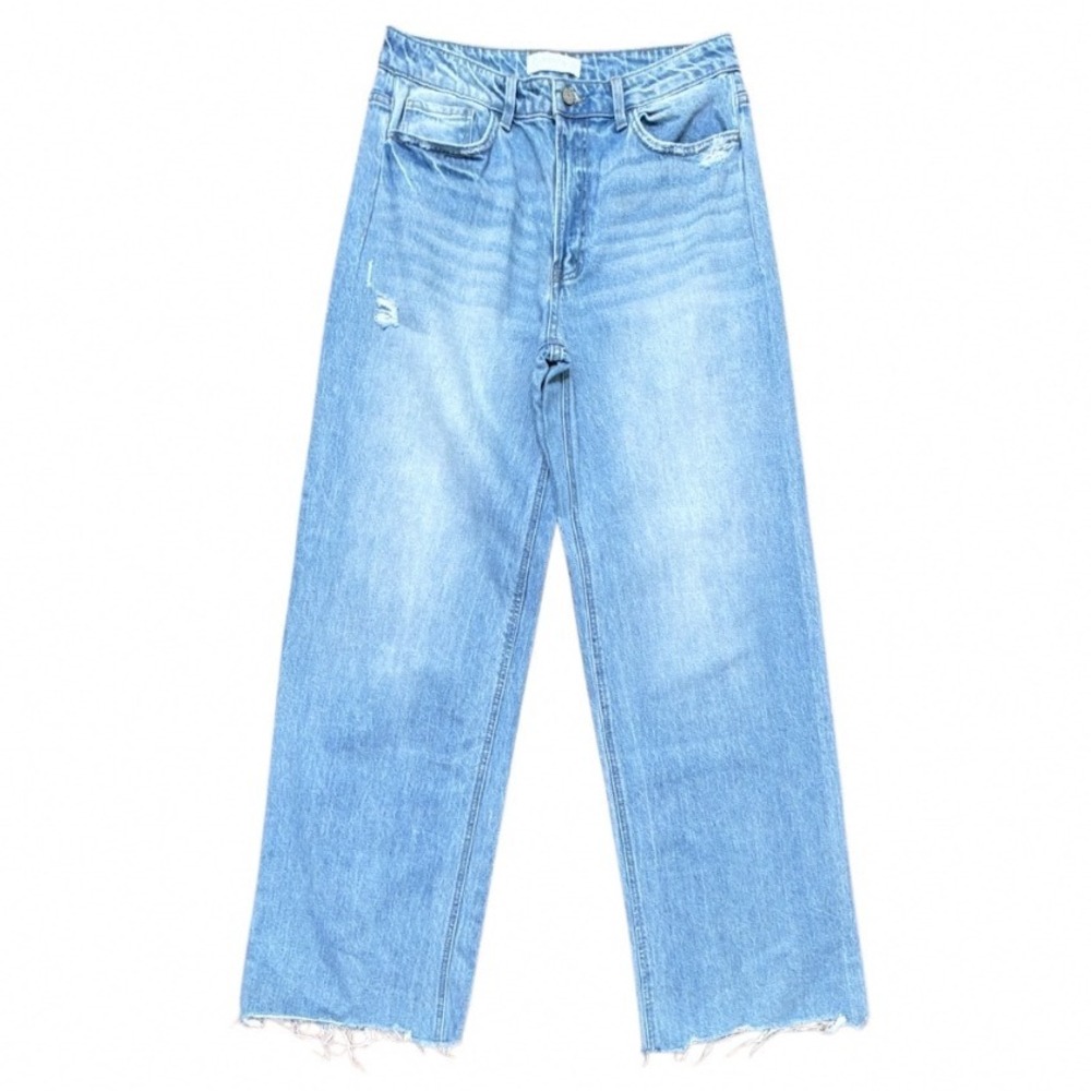 Vervet Blue High Rise Wide Leg Distressed Jeans Light Wash Women Size 30 Raw Hem